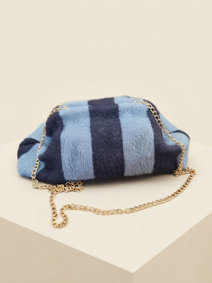 Borsa Pochette Effetto Pelliccia con Tracolla a Catena Rimovibile