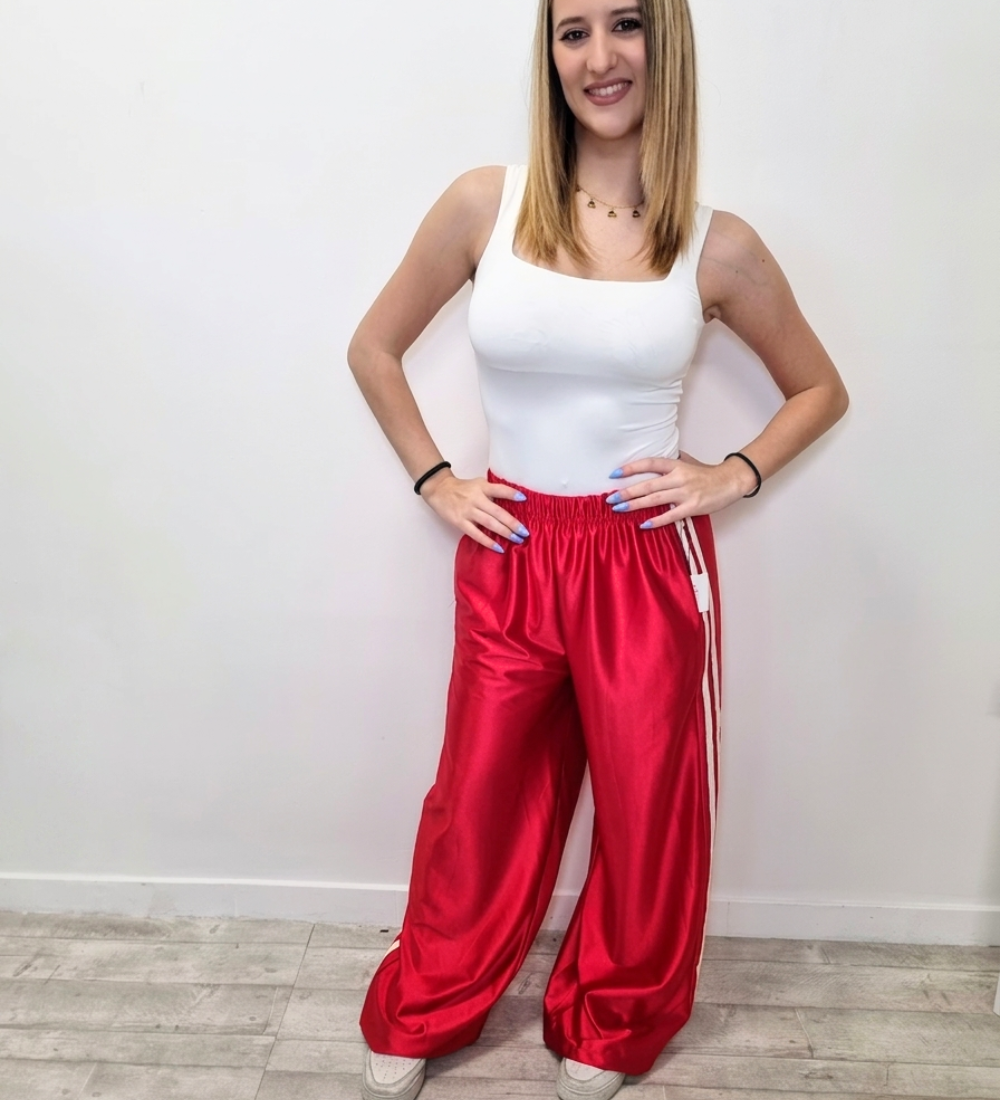 Pantaloni Palazzo Satinati  con Side Stripes