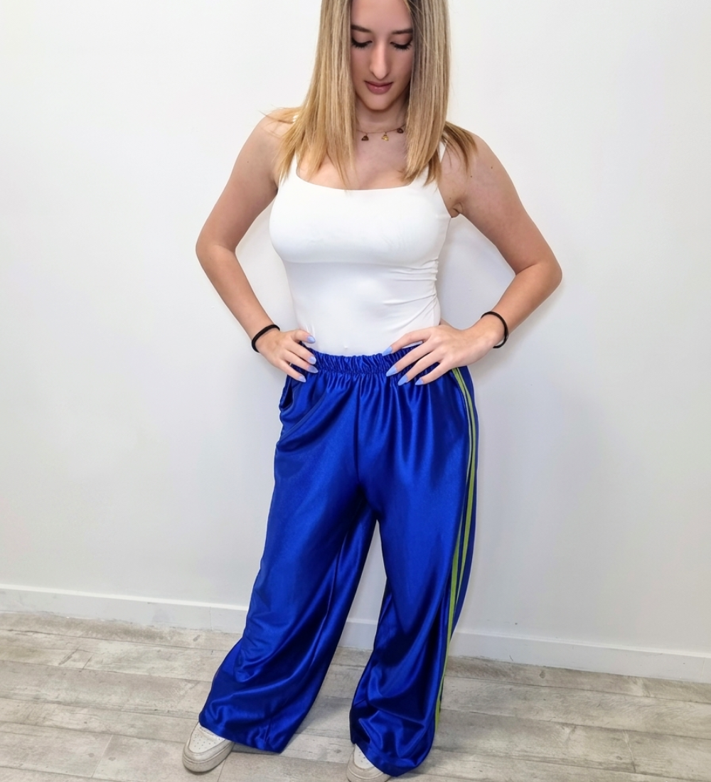 Pantaloni Palazzo Satinati  con Side Stripes