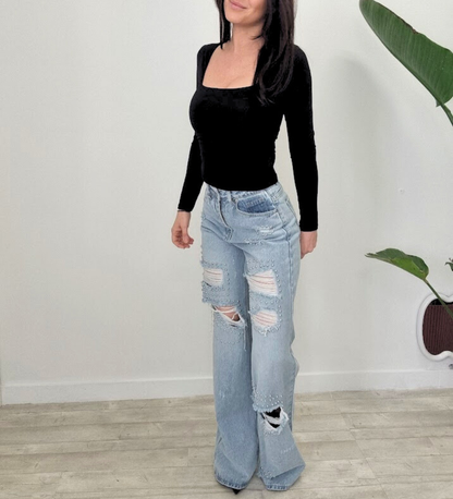 Jeans Wide Leg Sparkle & Destroy