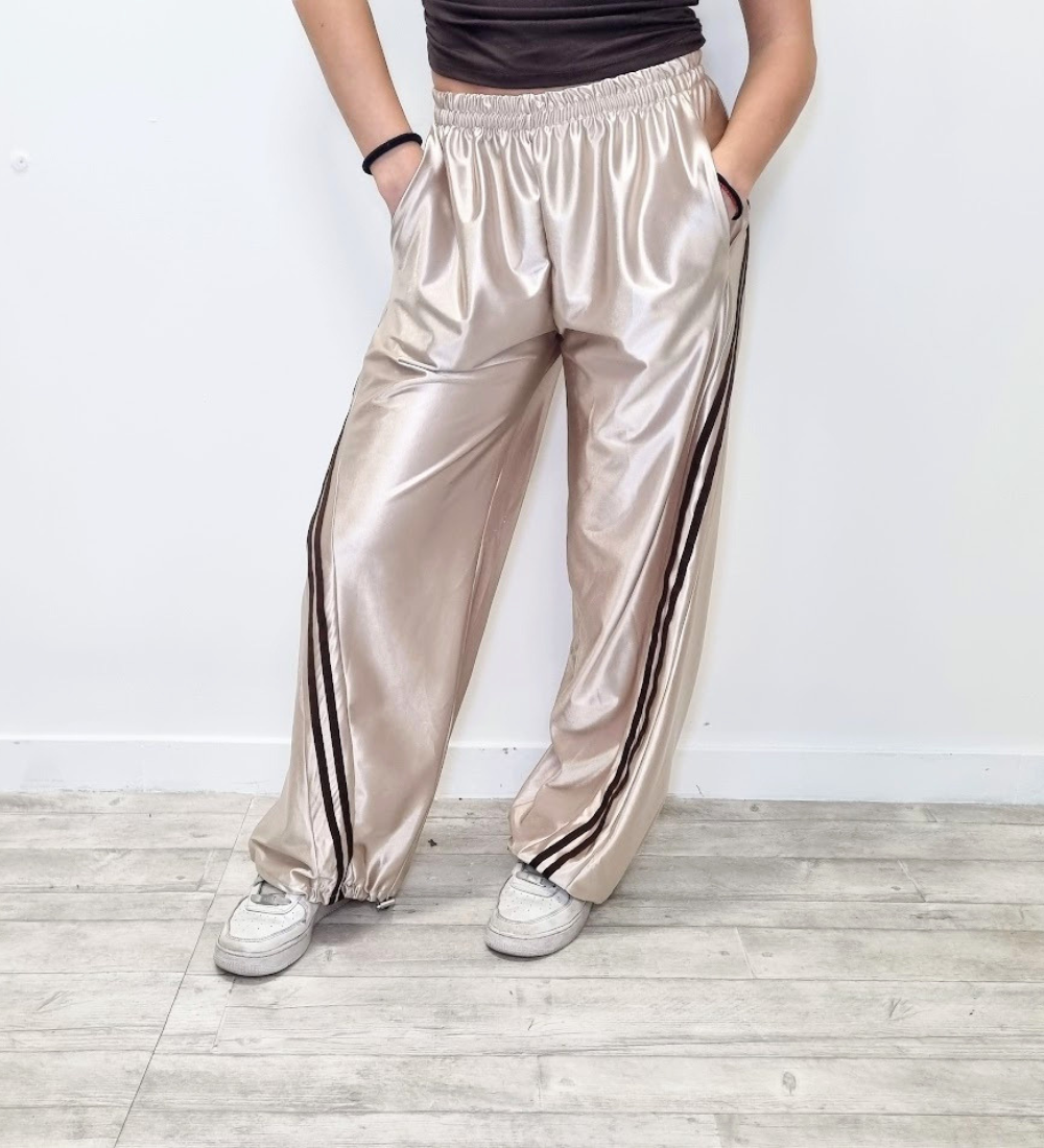 Pantaloni Wide-Leg Satinati  con Fondo Regolabile