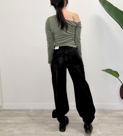 Jeans Wide Leg Nero fumo – Chiusura asimetrica