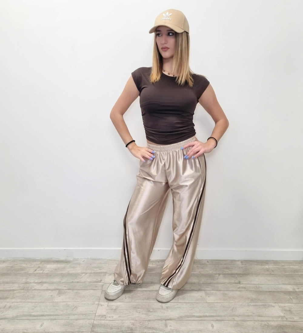 Pantaloni Wide-Leg Satinati  con Fondo Regolabile