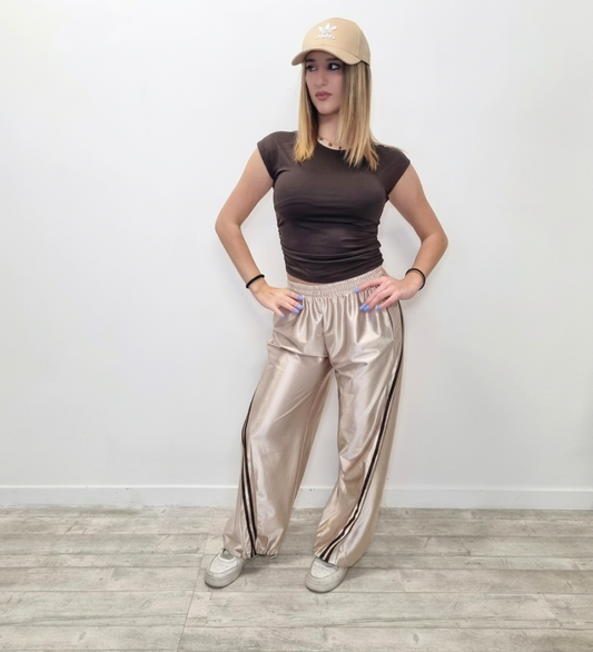 Pantaloni Wide-Leg Satinati  con Fondo Regolabile