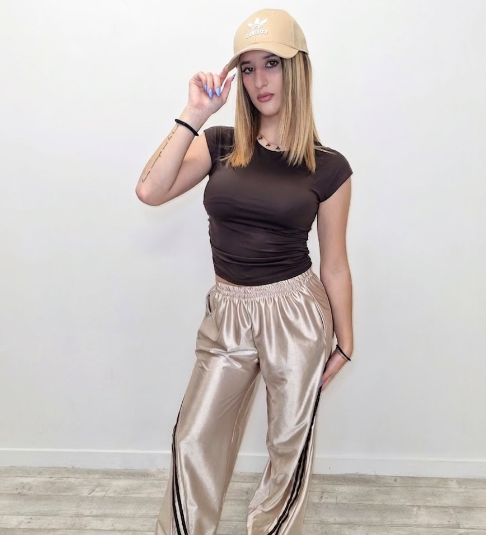 Pantaloni Wide-Leg Satinati  con Fondo Regolabile