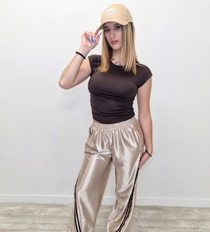 Pantaloni Wide-Leg Satinati  con Fondo Regolabile