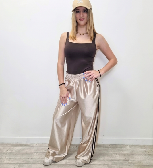 Pantaloni Palazzo Satinati  con Side Stripes