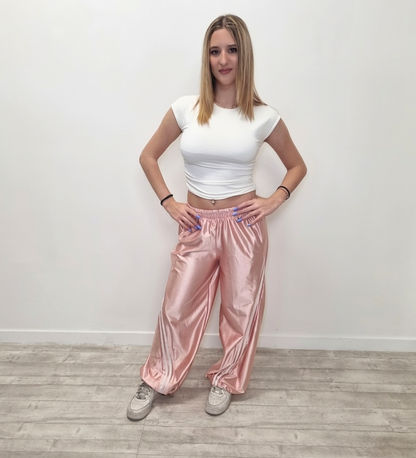 Pantaloni Wide-Leg Satinati  con Fondo Regolabile
