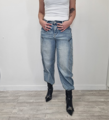 Jeans Wide-Leg Patchwork - Lavaggio Denim Medio