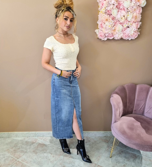 Gonna Denim Maxi con Spacco Frontale