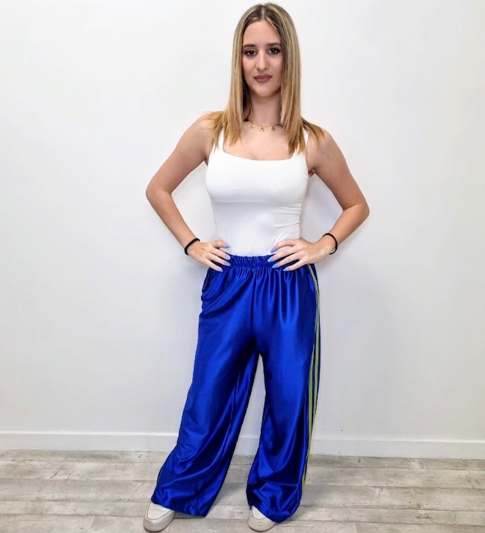 Pantaloni Palazzo Satinati  con Side Stripes