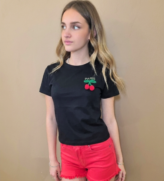 T-shirt nera Paris Cherry