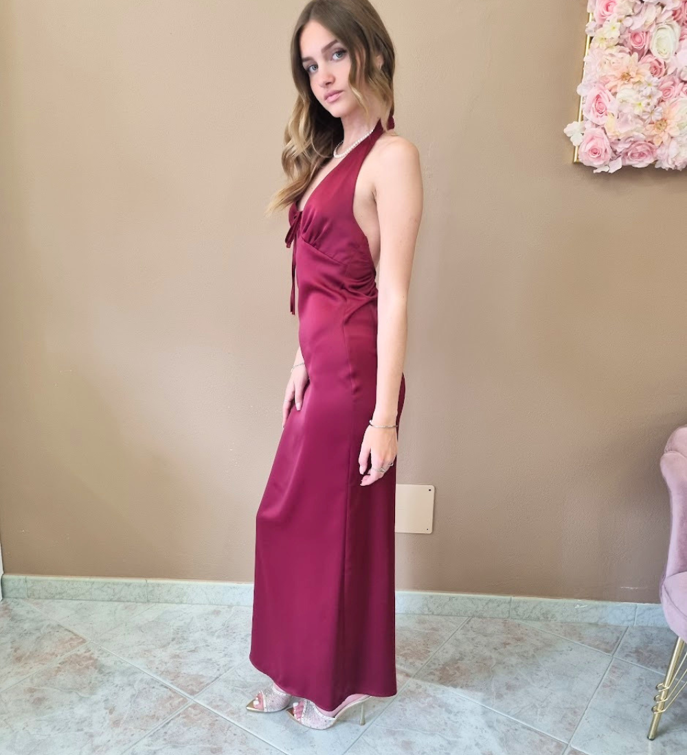 Abito Lungo Satin Venere Red Wine