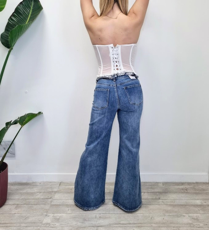 Jeans a Zampa d'Elefante con foulard Integrato