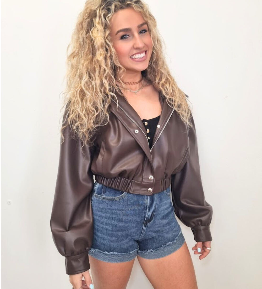 Giacca Bomber Crop in Ecopelle