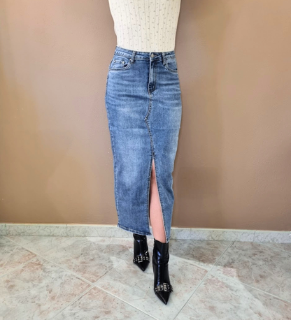 Gonna Denim Maxi con Spacco Frontale