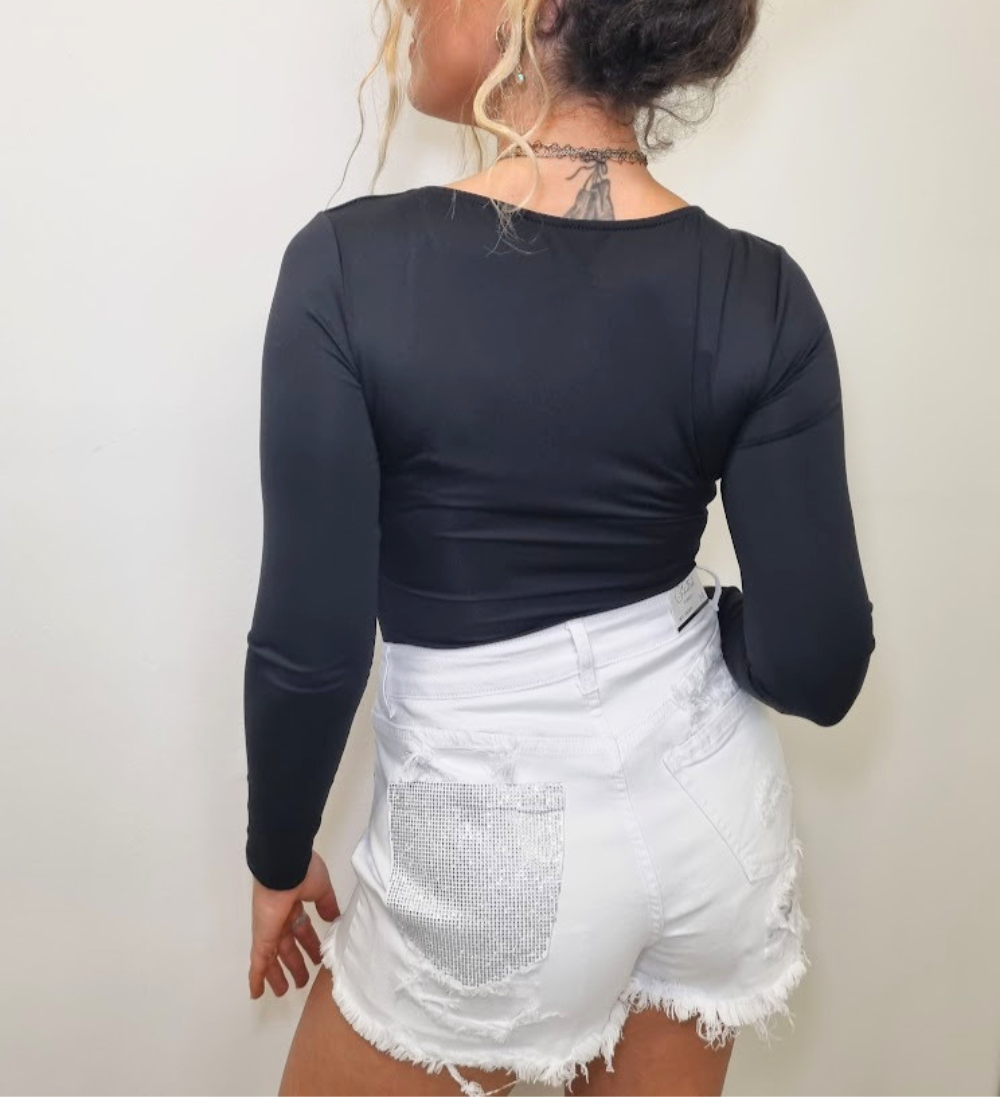 Shorts in Denim Bianco Distressed con Strass