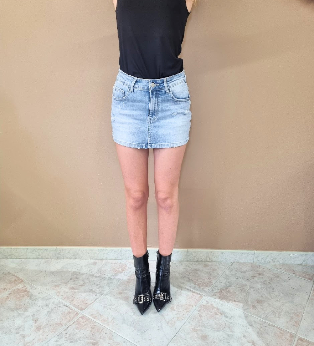 Minigonna Denim City Skort con Pantaloncino Interno
