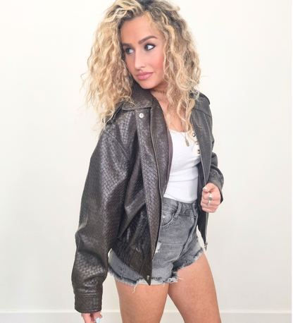 Giacca Bomber in Ecopelle Intrecciata