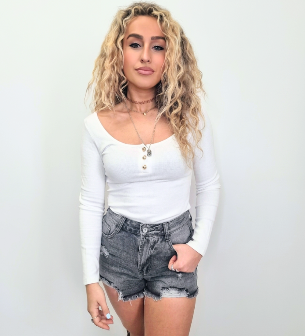 Short in Denim Grigio con Tasca Sparkling