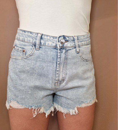 Shorts Denim con Frange e strass