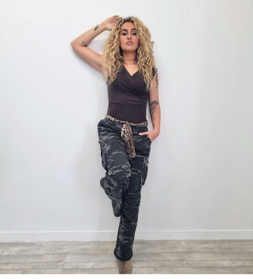 Pantaloni Cargo Camouflage con Effetto Lavato