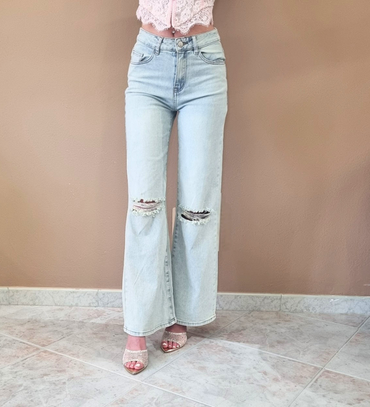 Jeans Wide-Leg Crystal Light