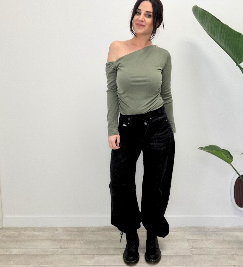 Jeans Wide Leg Nero fumo – Chiusura asimetrica