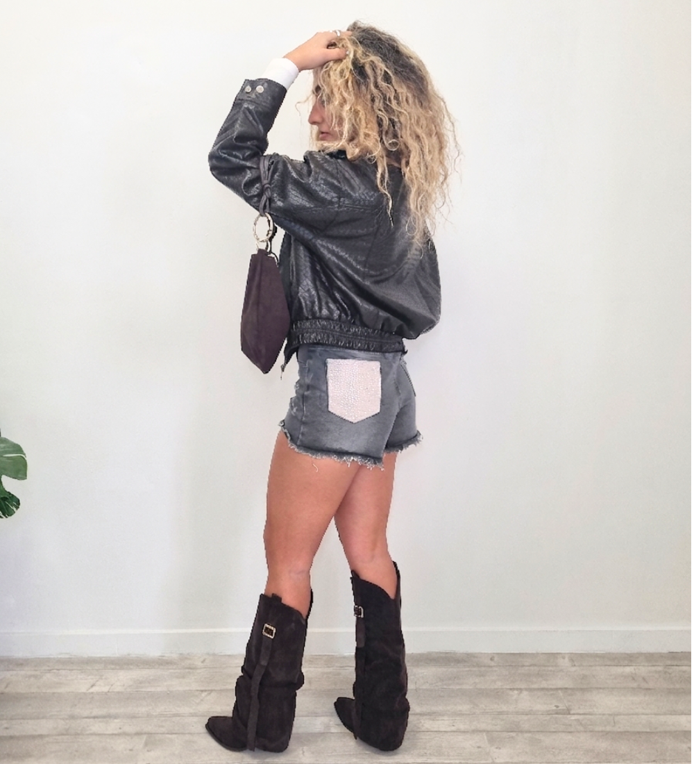 Giacca Bomber in Ecopelle Intrecciata
