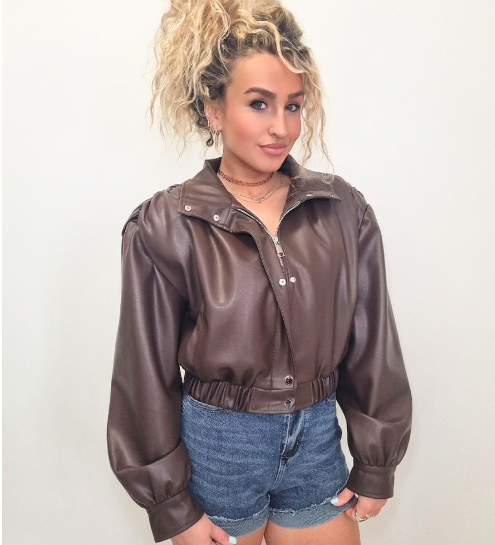 Giacca Bomber Crop in Ecopelle