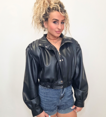 Giacca Bomber Crop in Ecopelle