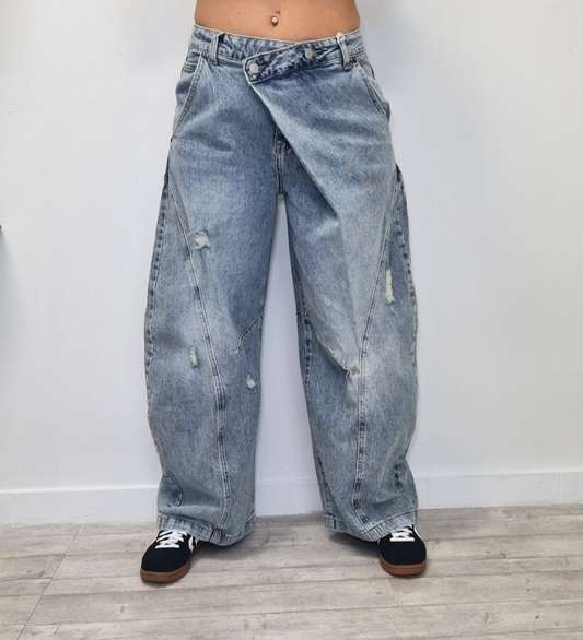 Jeans Wide Leg con Chiusura Asimmetrica – Street Vibes