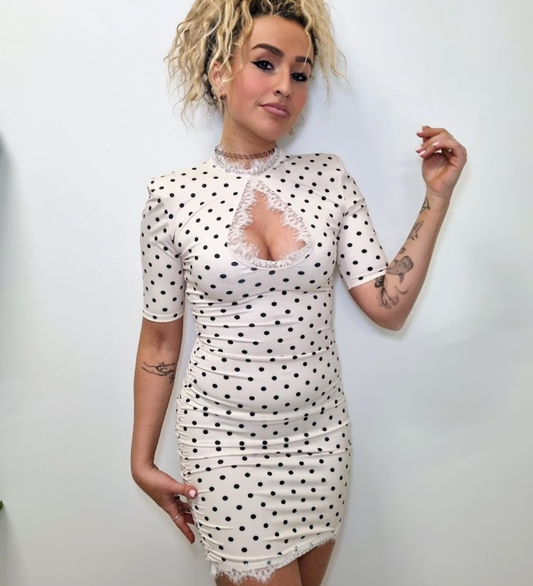 Mini Dress a Pois con Dettagli in Pizzo – Taglia Unica