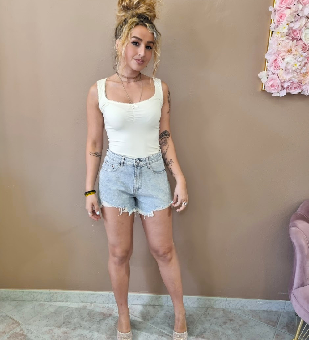 Shorts Denim con Frange e strass