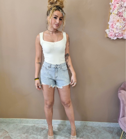 Shorts Denim con Frange e strass