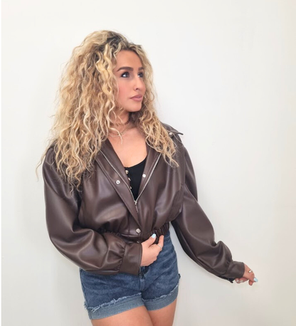Giacca Bomber Crop in Ecopelle