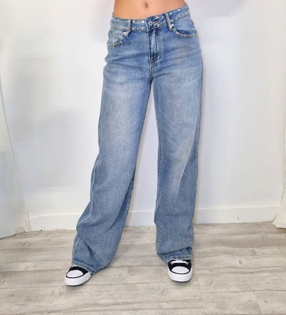 Jeans palazzo wide leg con borchie