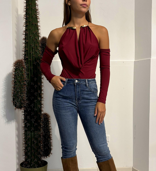 Body con girocollo oro – Manica lunga - Taglia Unica